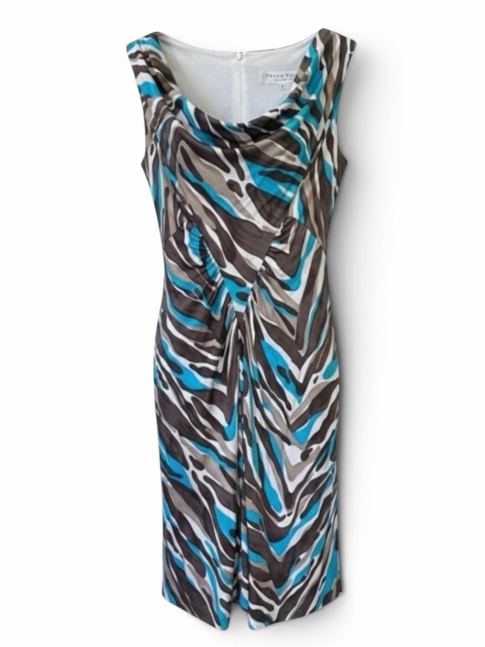 Trina Turk Abstract Print Sleeveless Draped Neck Silk Dress Size 2